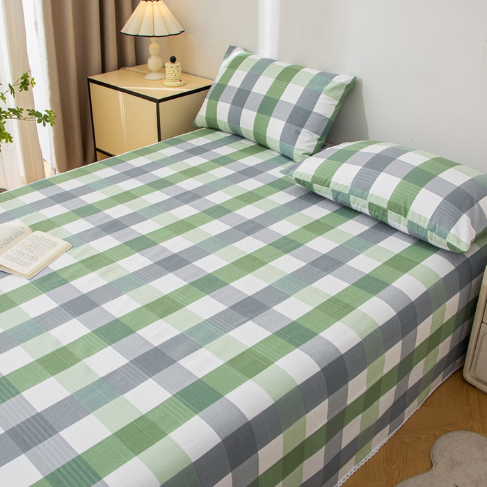 91家纺网 家纺一手货源 找家纺 首爱 2025新款五幅段床单 绿白格