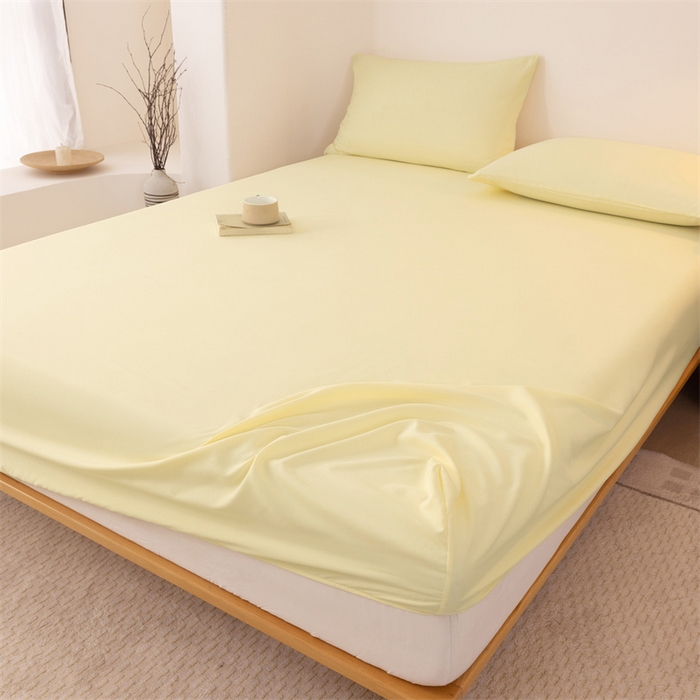 91家纺网 家纺一手货源 找家纺 优迈 2025新款水洗棉亲肤磨毛纯色单品系列单床笠单枕套三件套 芝士