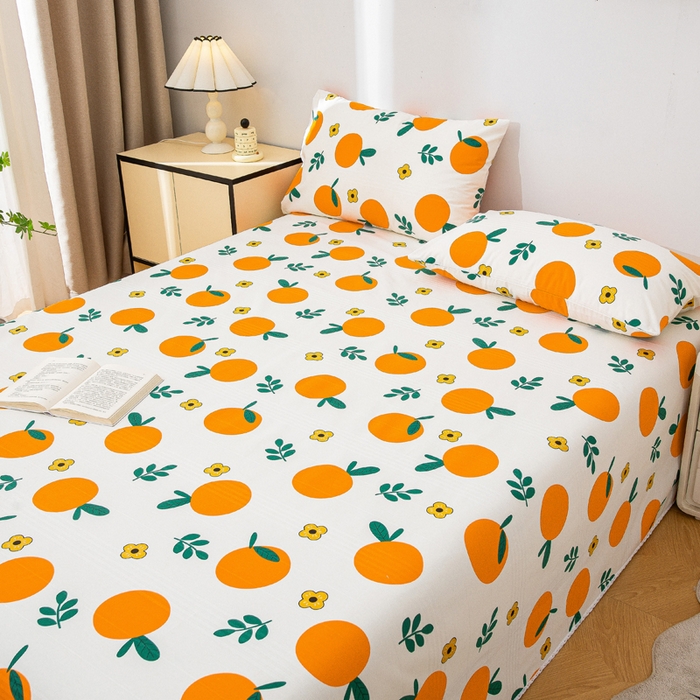 91家纺网 家纺一手货源 找家纺 棉乐町 2025新款五幅段床单 橘子红了