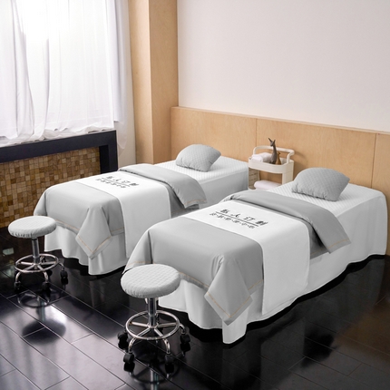 91家纺网 家纺一手货源 找家纺 2024新品四季全棉花边压线系列美-容床罩 全棉压线灰+白