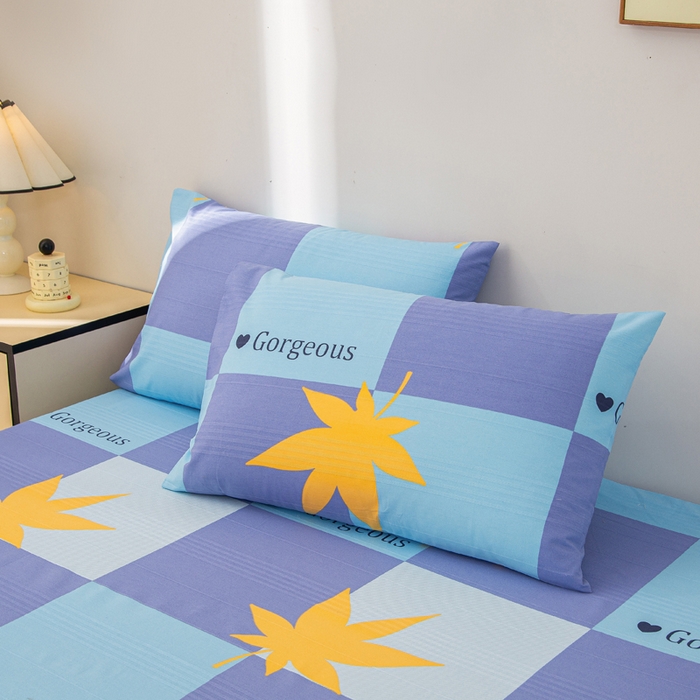 91家纺网 家纺一手货源 找家纺 棉乐町 2025新款五幅段床笠枫叶蓝格