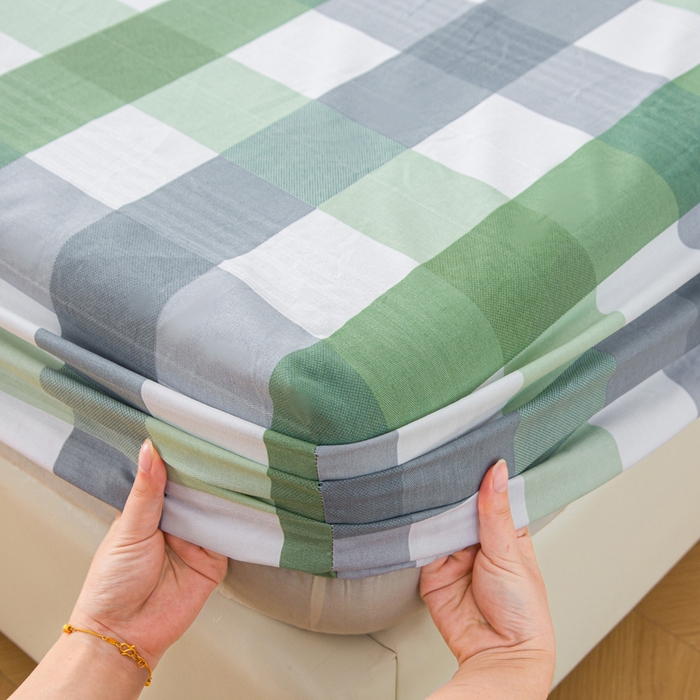 91家纺网 家纺一手货源 找家纺 首爱 2025新款五幅段床笠 绿白格