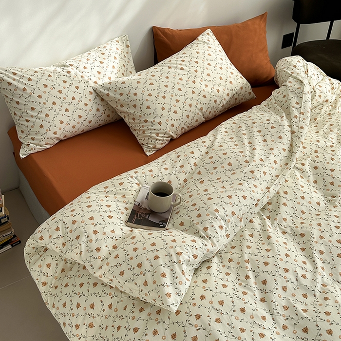 91家纺网 家纺一手货源 找家纺 2025春夏新品母婴A类全棉纯棉针织棉软糯糯清新小碎花床单款四件套 韩式花