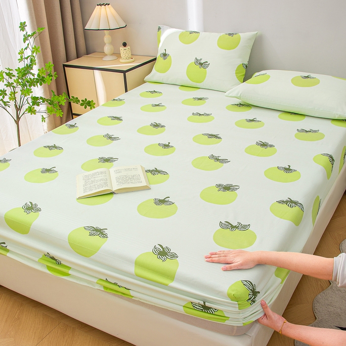 91家纺网 家纺一手货源 找家纺 金泰莱 2025新款五幅段床笠 绿柿子