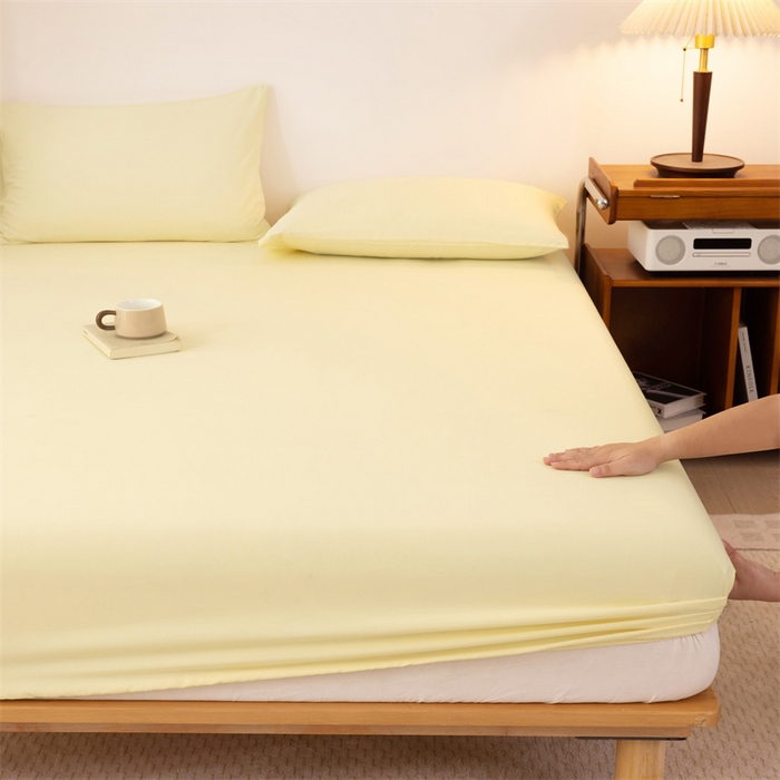 91家纺网 家纺一手货源 找家纺 优迈 2025新款水洗棉亲肤磨毛纯色单品系列单床笠单枕套三件套 芝士