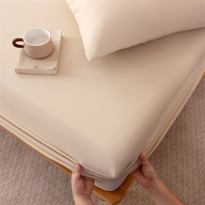 91家纺网 家纺一手货源 找家纺 优迈 2025新款水洗棉亲肤磨毛纯色单品系列单床笠单枕套三件套 奶茶