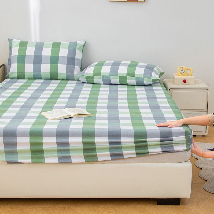 91家纺网 家纺一手货源 找家纺 首爱 2025新款五幅段床笠 绿白格