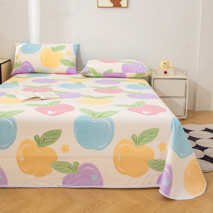 91家纺网 家纺一手货源 找家纺 首爱 2025新款五幅段床单 苹果乐园