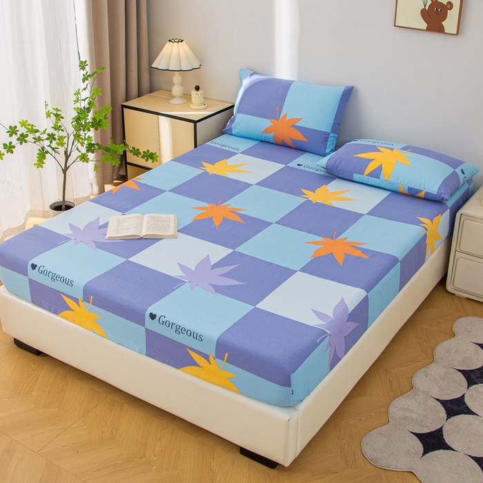 91家纺网 家纺一手货源 找家纺 首爱 2025新款五幅段床笠 枫叶蓝格