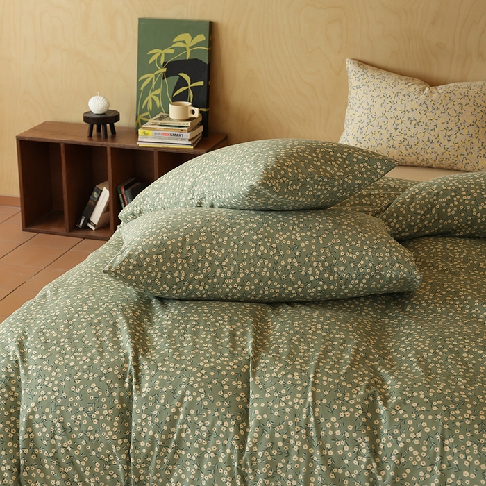 91家纺网 家纺一手货源 找家纺 2025春夏新品母婴A类全棉纯棉针织棉软糯糯清新小碎花床单款四件套 莫奈绿