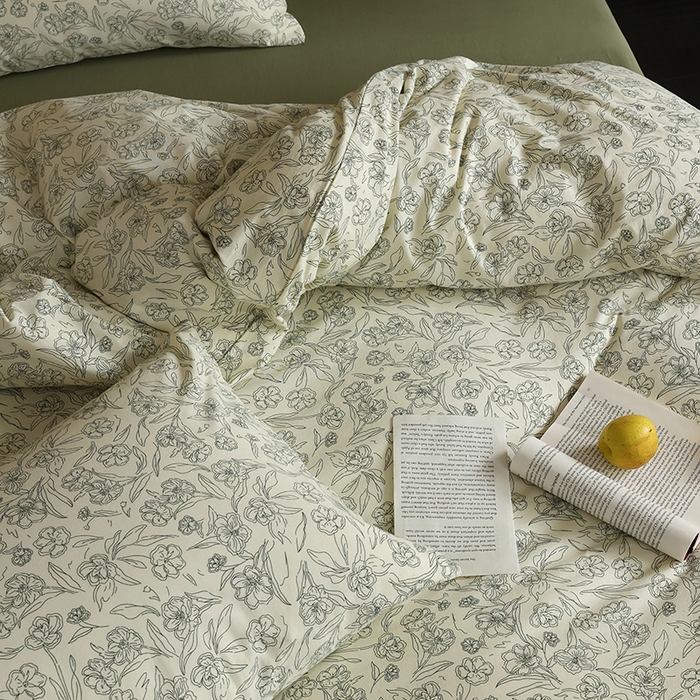 91家纺网 家纺一手货源 找家纺 2025春夏新品母婴A类全棉纯棉针织棉软糯糯清新小碎花床单款四件套 春晓绿