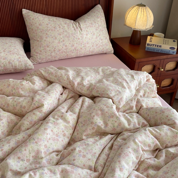 91家纺网 家纺一手货源 找家纺 仟网汇 2025新款有氧全棉双层纱四件套 朝花夕拾