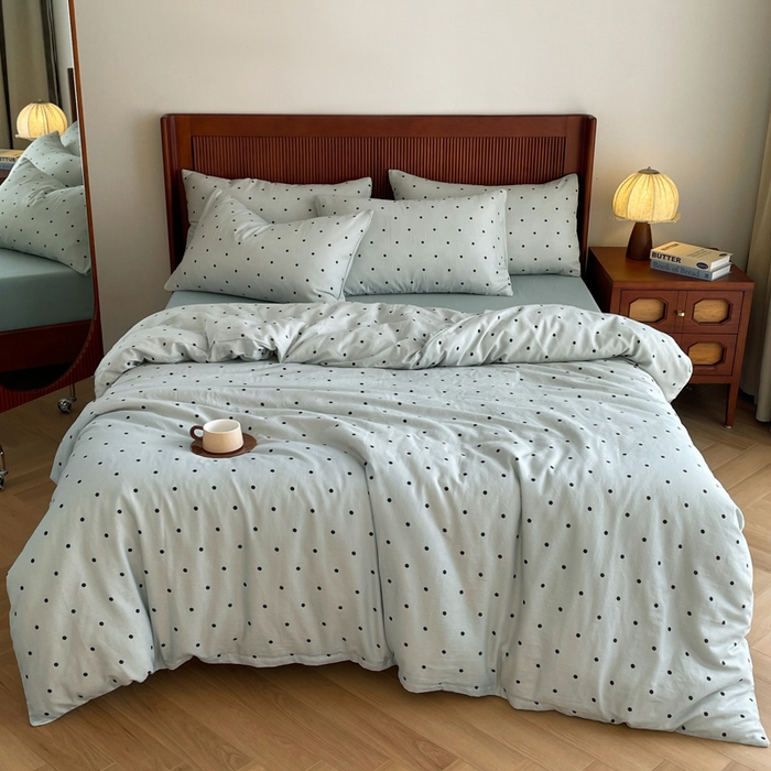 91家纺网 家纺一手货源 找家纺 仟网汇 2025新款有氧全棉双层纱四件套 抹茶啵啵