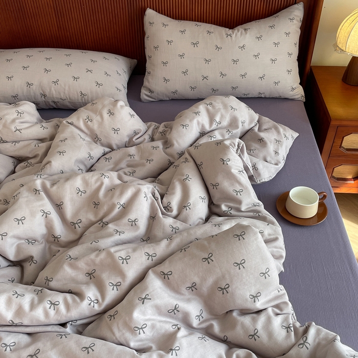 91家纺网 家纺一手货源 找家纺 仟网汇 2025新款有氧全棉双层纱四件套 蝴蝶可颂-紫