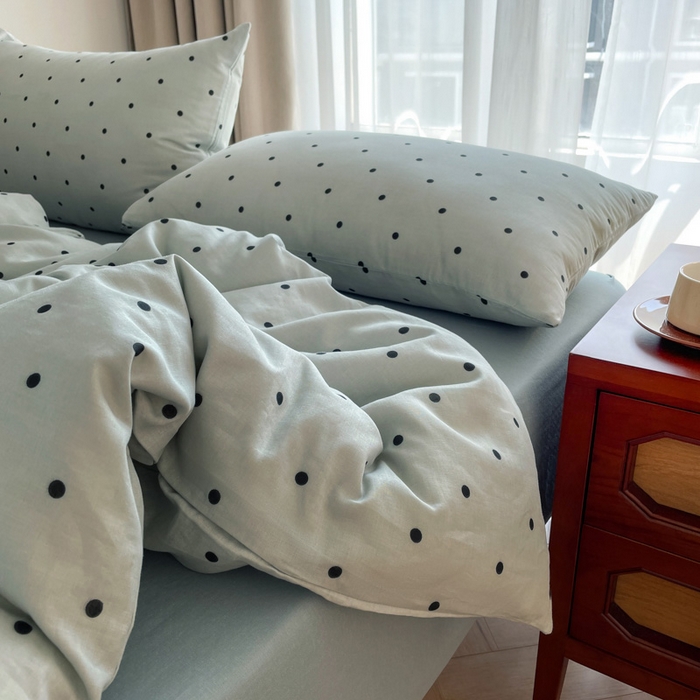 91家纺网 家纺一手货源 找家纺 仟网汇 2025新款有氧全棉双层纱四件套 抹茶啵啵