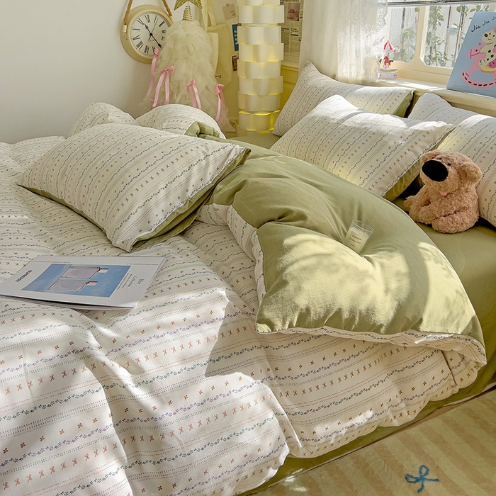 91家纺网 家纺一手货源 找家纺 名品家纺 2025新款针织棉双层纱四件套-风格二 春苑