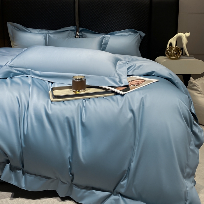 91家纺网 家纺一手货源 找家纺 星蕴家纺 2025新款纯色澳棉长绒棉摩卡系列四件套 摩卡宾利蓝