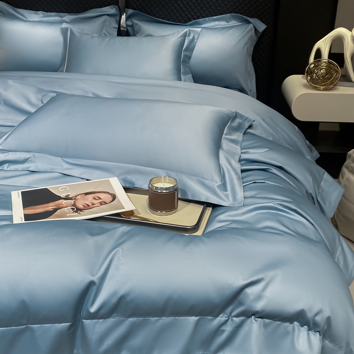 91家纺网 家纺一手货源 找家纺 星蕴家纺 2025新款纯色澳棉长绒棉摩卡系列四件套 摩卡宾利蓝