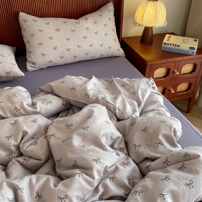 91家纺网 家纺一手货源 找家纺 仟网汇 2025新款有氧全棉双层纱四件套 蝴蝶可颂-紫