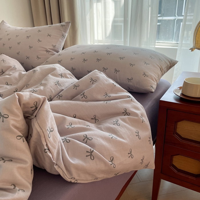 91家纺网 家纺一手货源 找家纺 仟网汇 2025新款有氧全棉双层纱四件套 蝴蝶可颂-紫