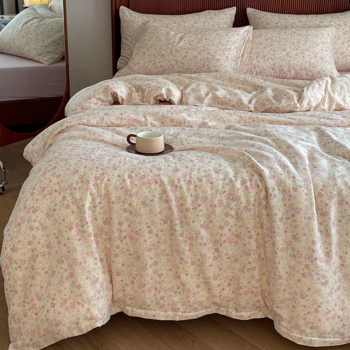 91家纺网 家纺一手货源 找家纺 仟网汇 2025新款有氧全棉双层纱四件套 朝花夕拾