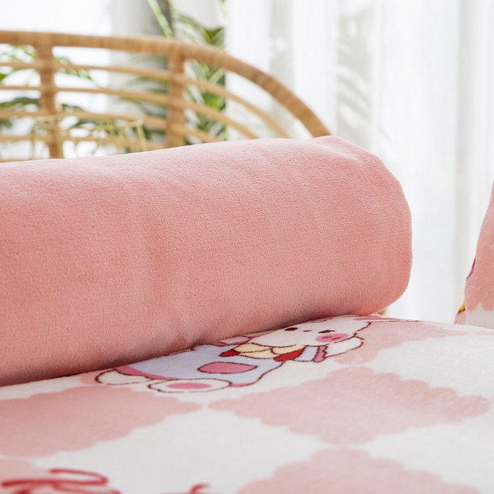 91家纺网 家纺一手货源 找家纺 乐秀 2024新款幼儿园牛奶绒儿童床垫套+床垫芯 啵啵兔