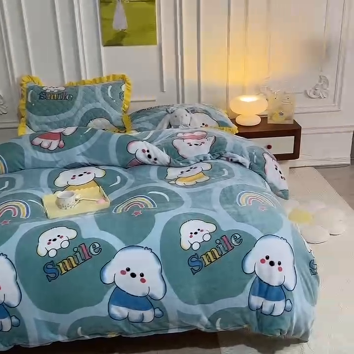 91家纺网 家纺一手货源 找家纺 （总）美达 2025新款A类牛奶绒印花床笠款四件套