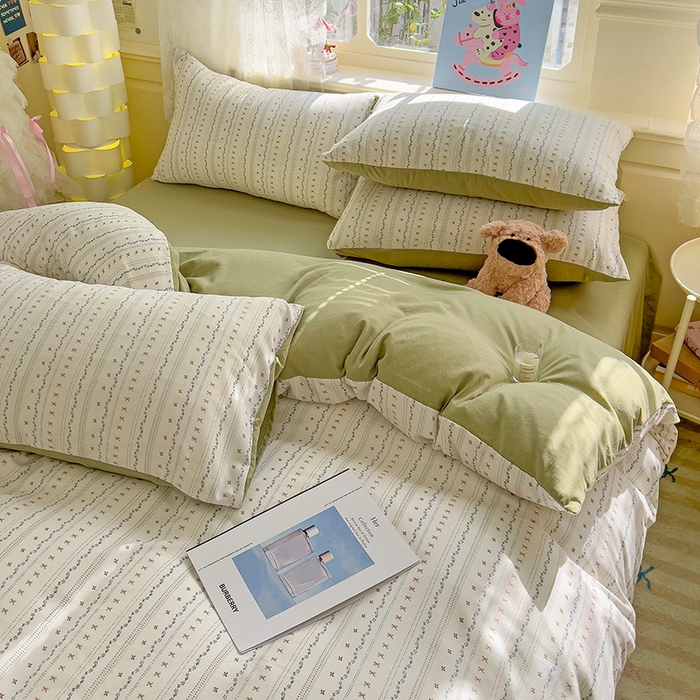 91家纺网 家纺一手货源 找家纺 名品家纺 2025新款针织棉双层纱四件套-风格二 春苑