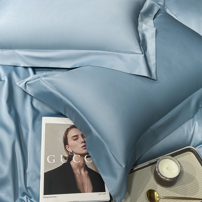 91家纺网 家纺一手货源 找家纺 星蕴家纺 2025新款纯色澳棉长绒棉摩卡系列四件套 摩卡宾利蓝