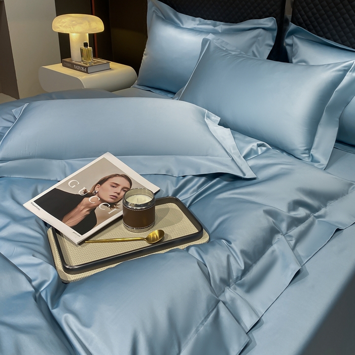 91家纺网 家纺一手货源 找家纺 星蕴家纺 2025新款纯色澳棉长绒棉摩卡系列四件套 摩卡宾利蓝