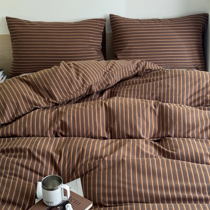 91家纺网 家纺一手货源 找家纺 （总）艾沁家纺 2025新款全棉复古色织水洗棉四件套-栗子巧克力