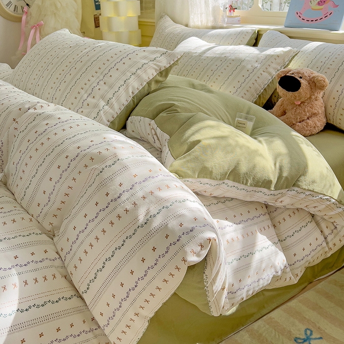 91家纺网 家纺一手货源 找家纺 名品家纺 2025新款针织棉双层纱四件套-风格二 春苑