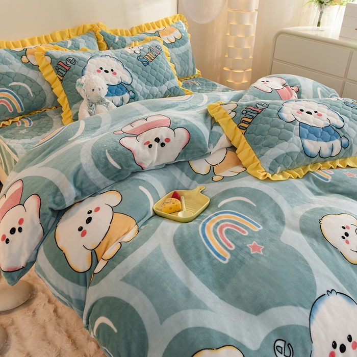 91家纺网 家纺一手货源 找家纺 （总）美达 2025新款A类牛奶绒印花床笠款四件套