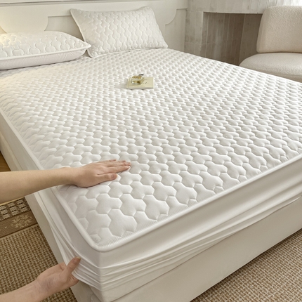 迪梦思家纺 2025新款A类亲肤原棉夹棉床笠-蜂窝 蜂窝-雪白