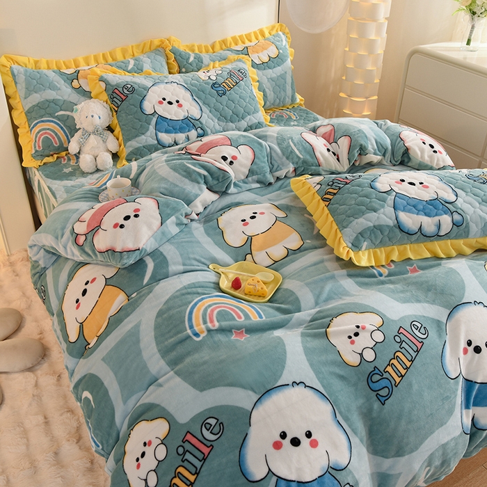 91家纺网 家纺一手货源 找家纺 （总）美达 2025新款A类牛奶绒印花床笠款四件套