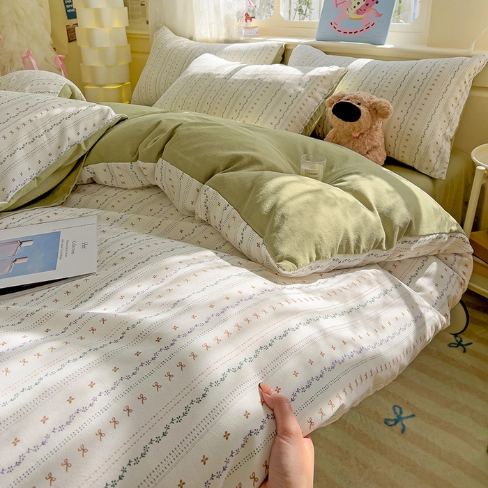 91家纺网 家纺一手货源 找家纺 名品家纺 2025新款针织棉双层纱四件套-风格二 春苑