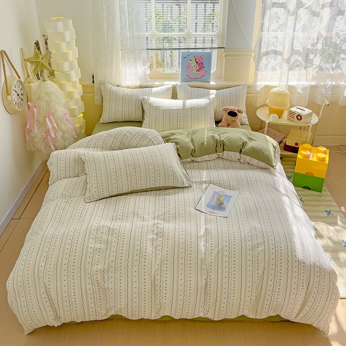 91家纺网 家纺一手货源 找家纺 名品家纺 2025新款针织棉双层纱四件套-风格二 春苑