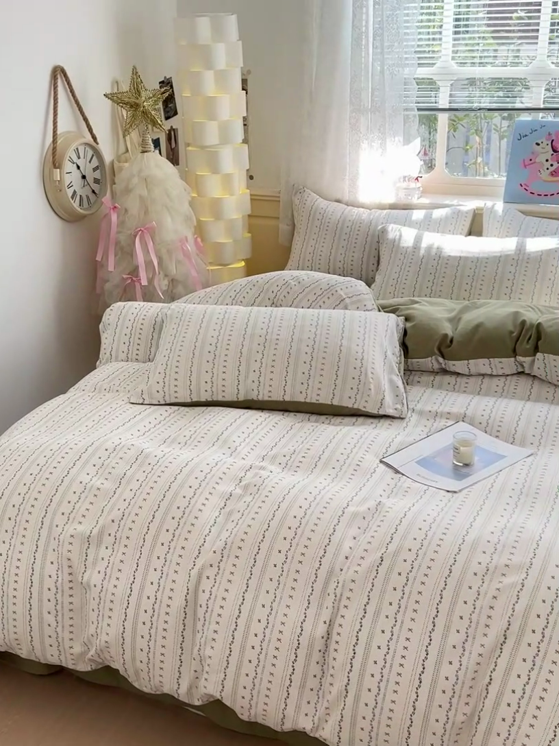 91家纺网 家纺一手货源 找家纺 名品家纺 2025新款针织棉双层纱四件套-风格二 春苑