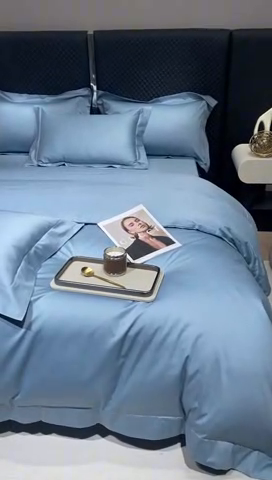 91家纺网 家纺一手货源 找家纺 星蕴家纺 2025新款纯色澳棉长绒棉摩卡系列四件套 摩卡宾利蓝