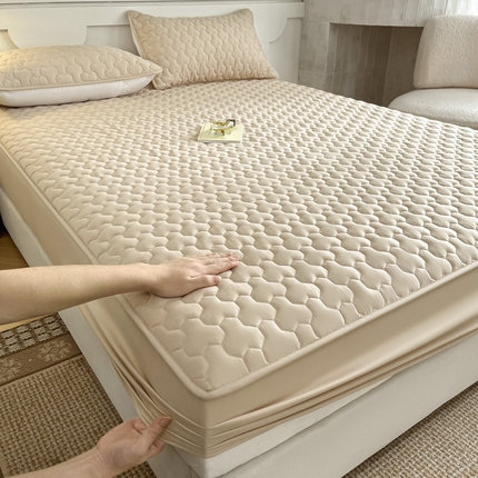 迪梦思家纺 2025新款A类亲肤原棉夹棉床笠-蜂窝 蜂窝-卡其