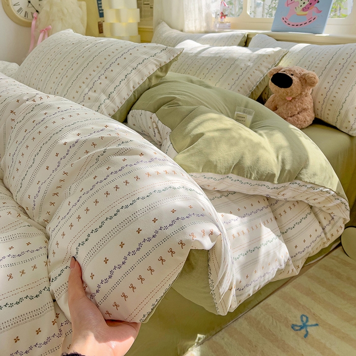 91家纺网 家纺一手货源 找家纺 名品家纺 2025新款针织棉双层纱四件套-风格二 春苑