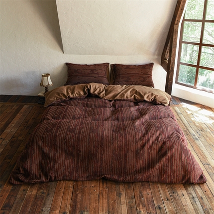 91家纺网 家纺一手货源 找家纺 简家居 2025新款色织提花系列四件套-济州日记 济州日记-红