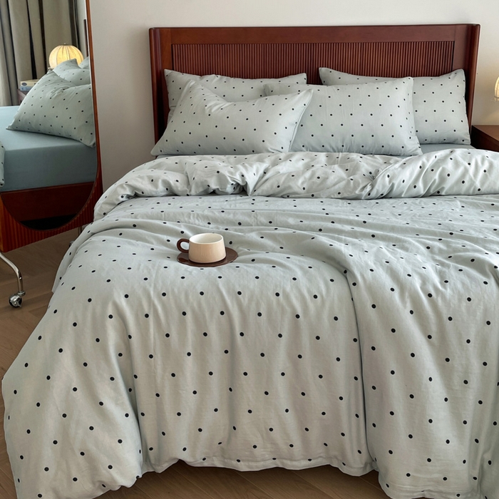 91家纺网 家纺一手货源 找家纺 仟网汇 2025新款有氧全棉双层纱四件套 抹茶啵啵