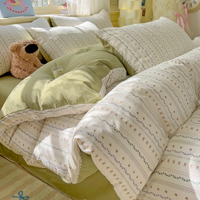 91家纺网 家纺一手货源 找家纺 名品家纺 2025新款针织棉双层纱四件套-风格二 春苑