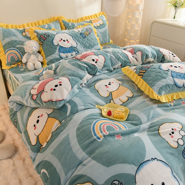 91家纺网 家纺一手货源 找家纺 （总）美达 2025新款A类牛奶绒印花床笠款四件套