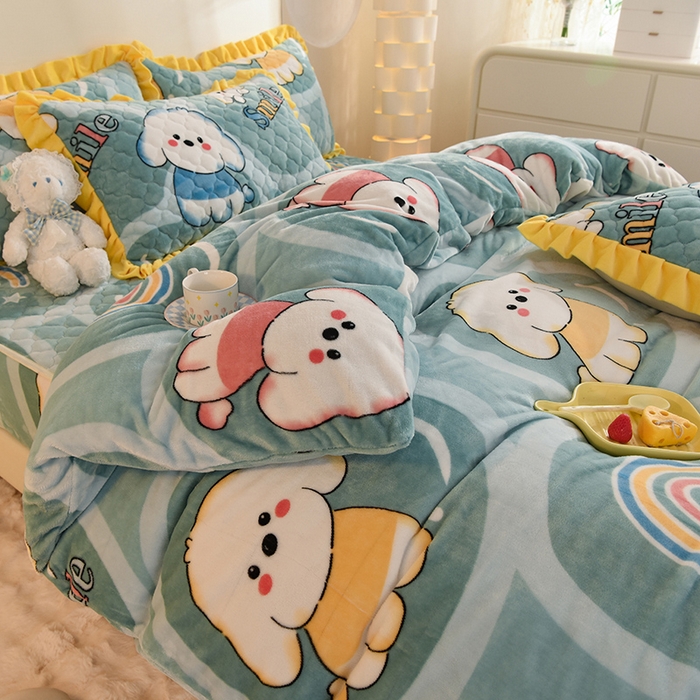 91家纺网 家纺一手货源 找家纺 （总）美达 2025新款A类牛奶绒印花床笠款四件套