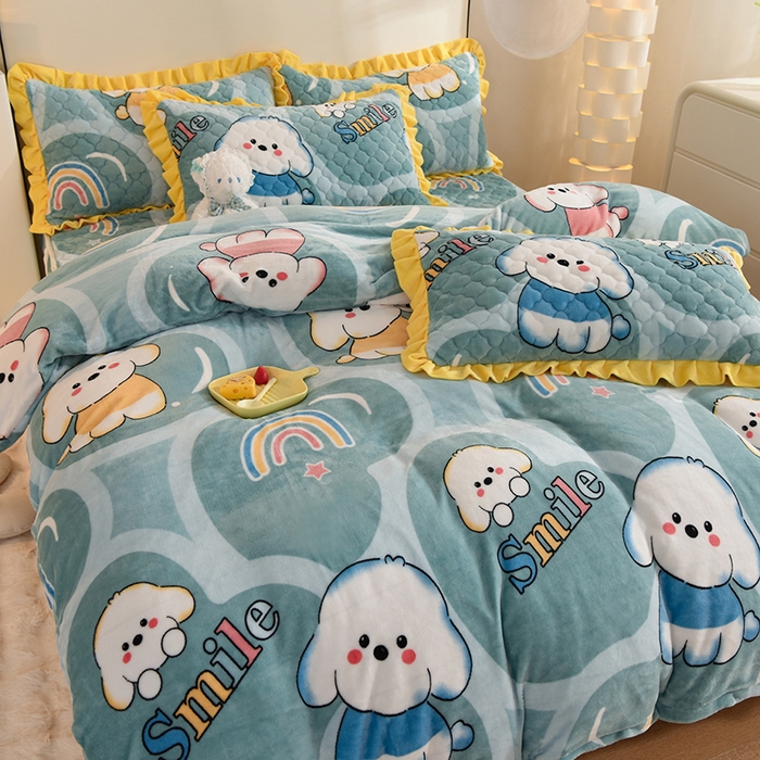 91家纺网 家纺一手货源 找家纺 （总）美达 2025新款A类牛奶绒印花床笠款四件套