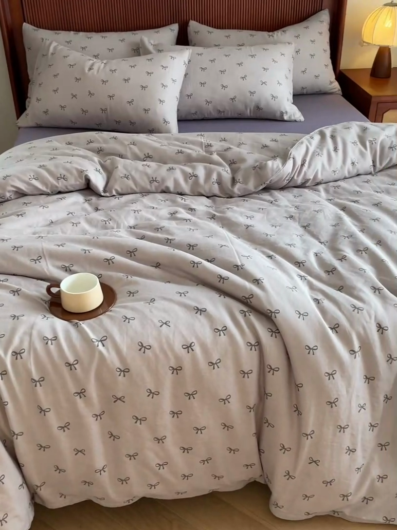 91家纺网 家纺一手货源 找家纺 仟网汇 2025新款有氧全棉双层纱四件套 蝴蝶可颂-紫