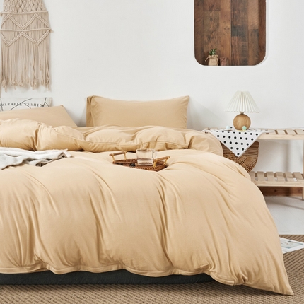 91家纺网 家纺一手货源 找家纺 （总）良品汇馆 【天竺棉纯色四件套】日式无印西川针织棉四件套良品纯色天竺棉床品套件床单床笠柔软