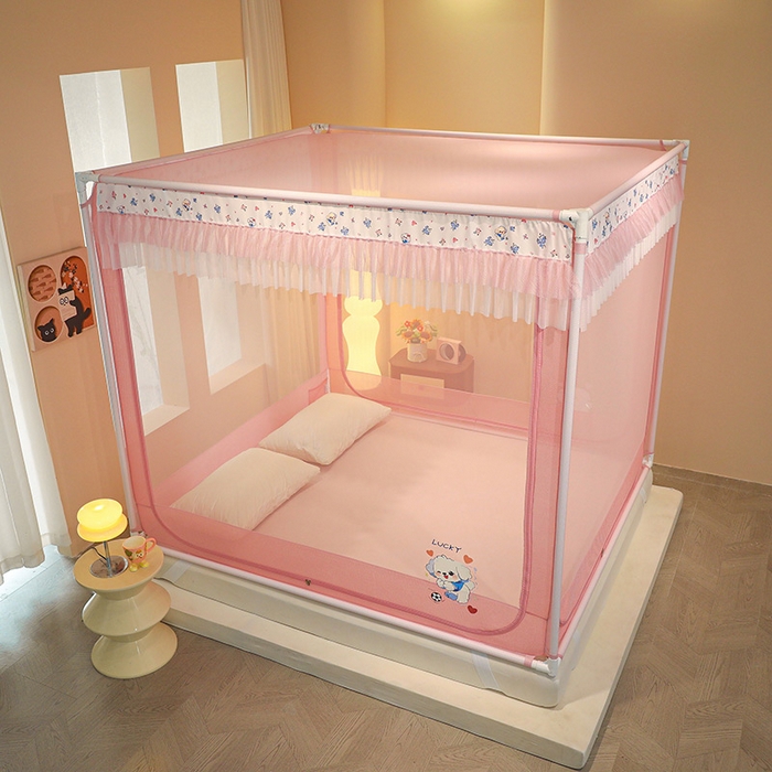 91家纺网 家纺一手货源 找家纺 迪凡保罗蚊帐 2025新款2404+2502外穿杆防摔坐床蚊帐 2502樱花粉